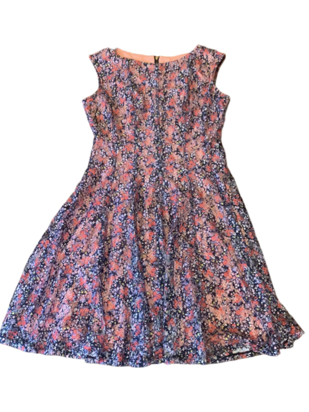 Danny and Nicole Dress 10 Multi Color Floral Lace Overlay Back Zip Sleeveless